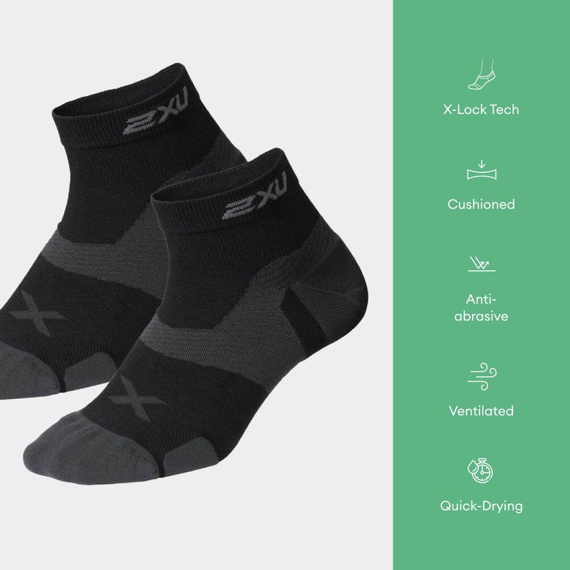 2XU Unisex Vectr Cushion 1/4 Compression Crew Socks - Sports Performance Socks - Black/Titanium - Size Medium (Men's Size 6-8.5, Women's Size 7.5-9.5 - Image 3